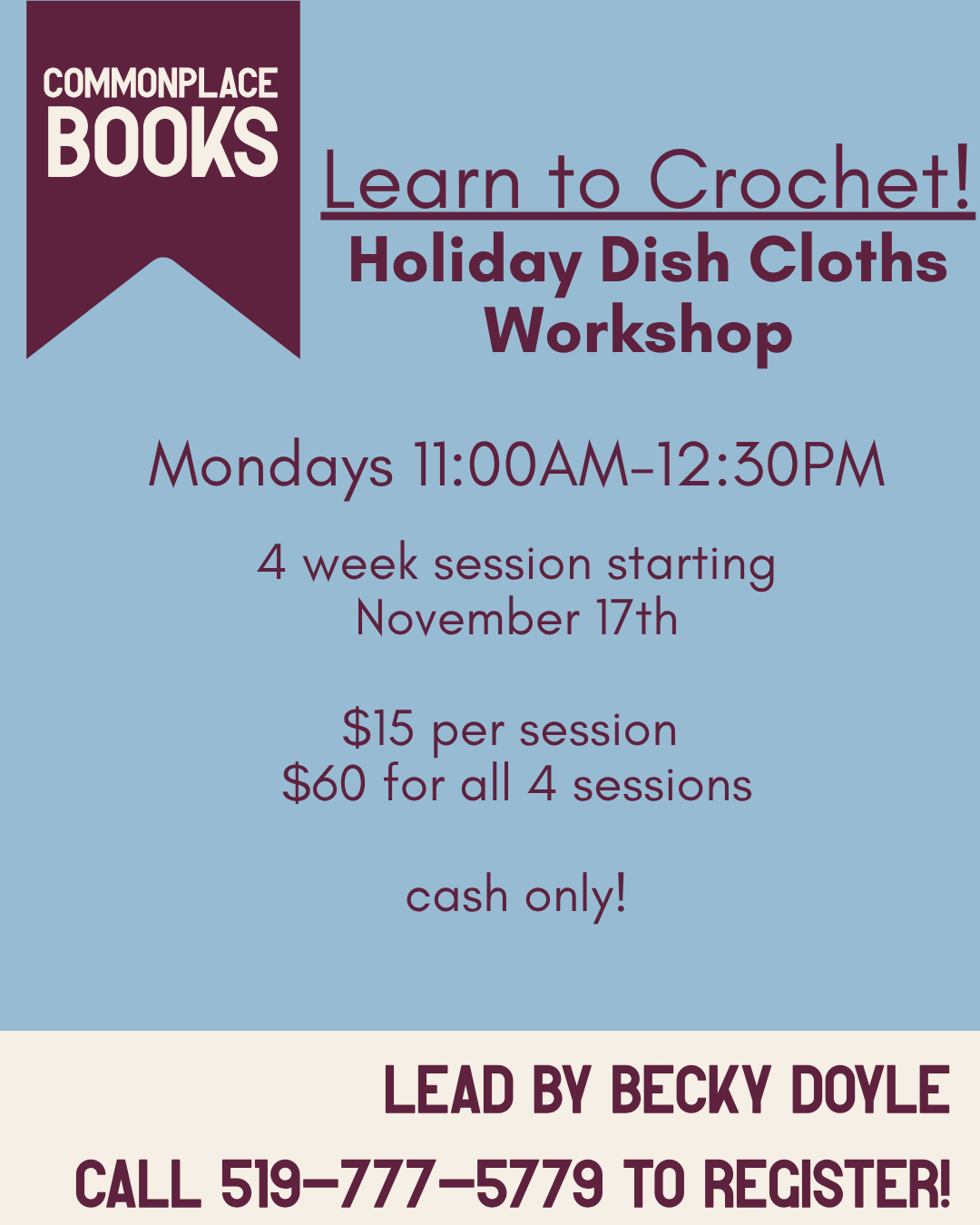 Learn to Crochet! Holiday Dish Cloths Workshop