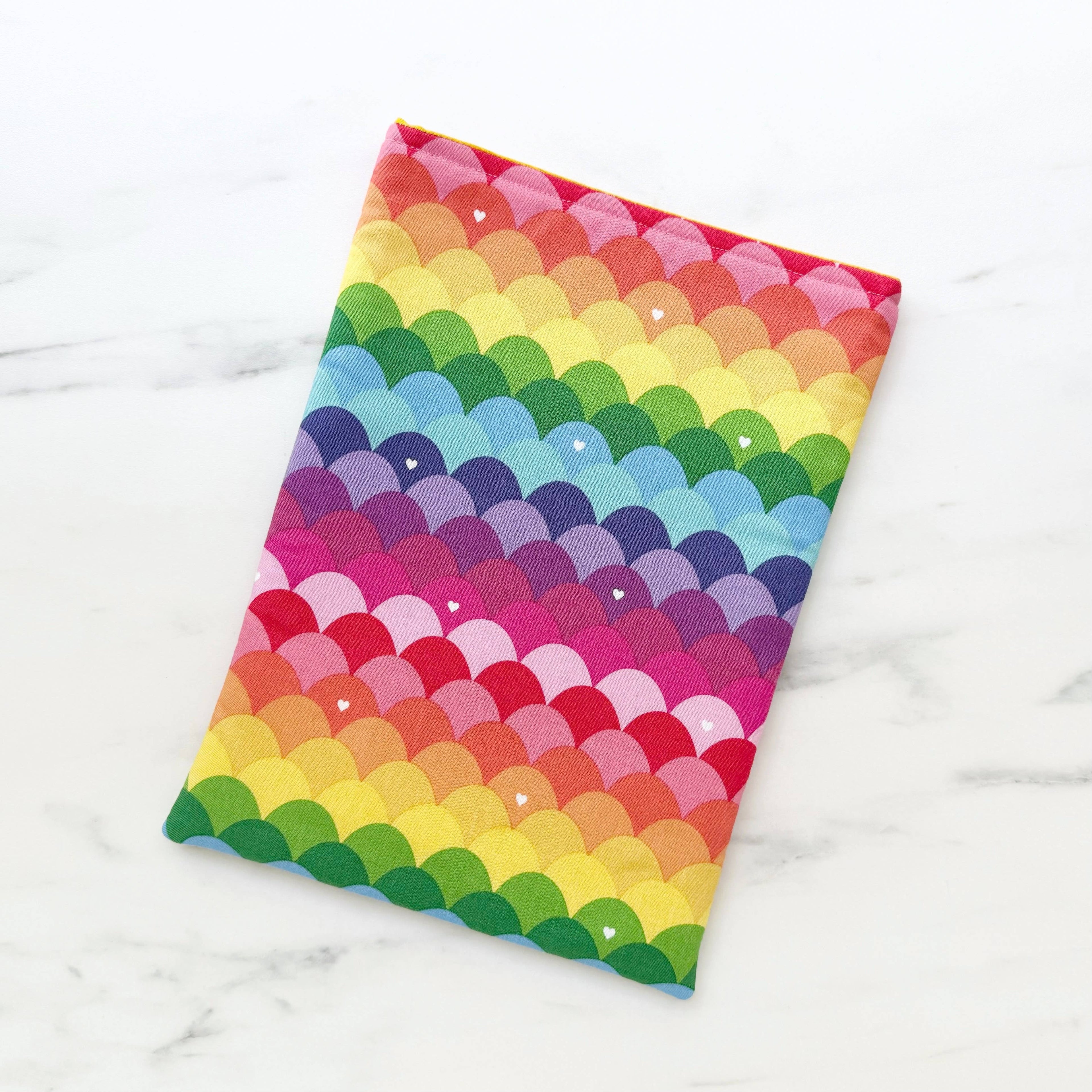 Rainbow scallops - padded book sleeve, book pouch