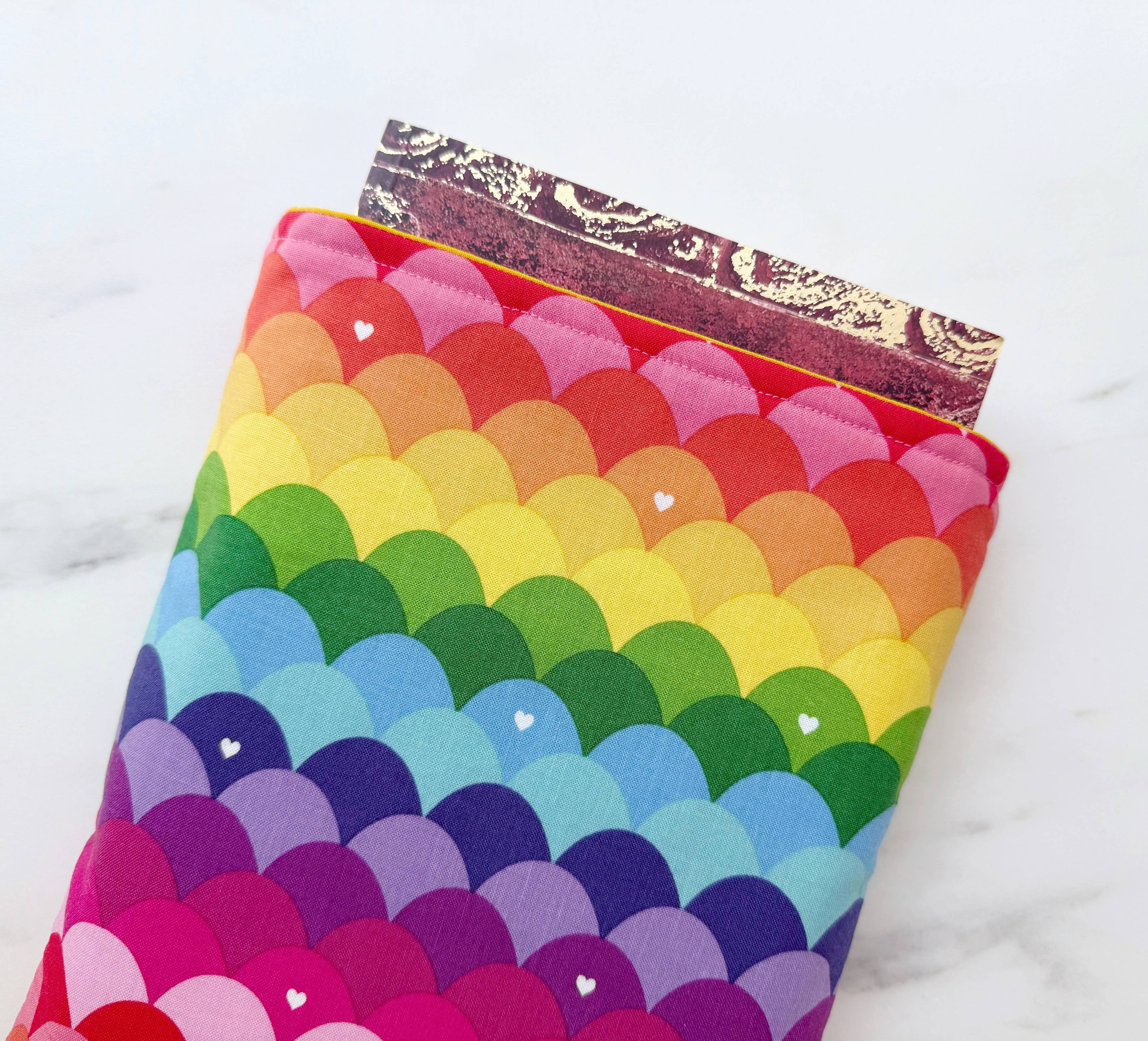 Rainbow scallops - padded book sleeve, book pouch