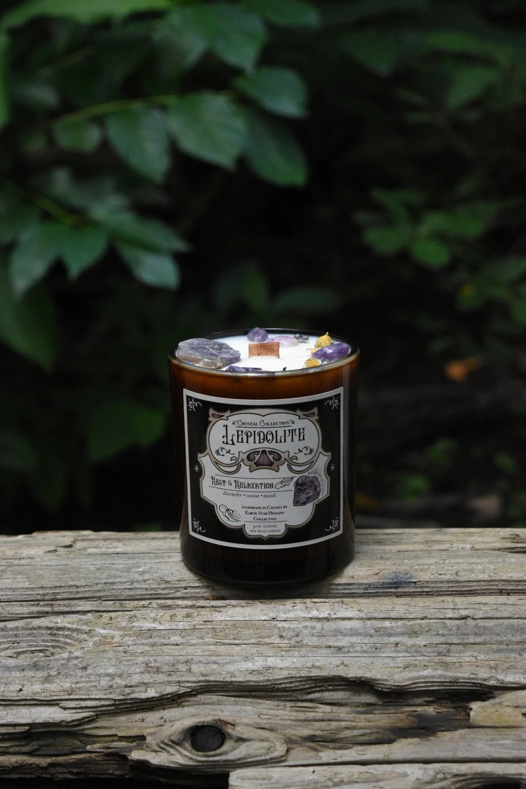 Lepidolite Crystal Candle | Lavender + Cocoa