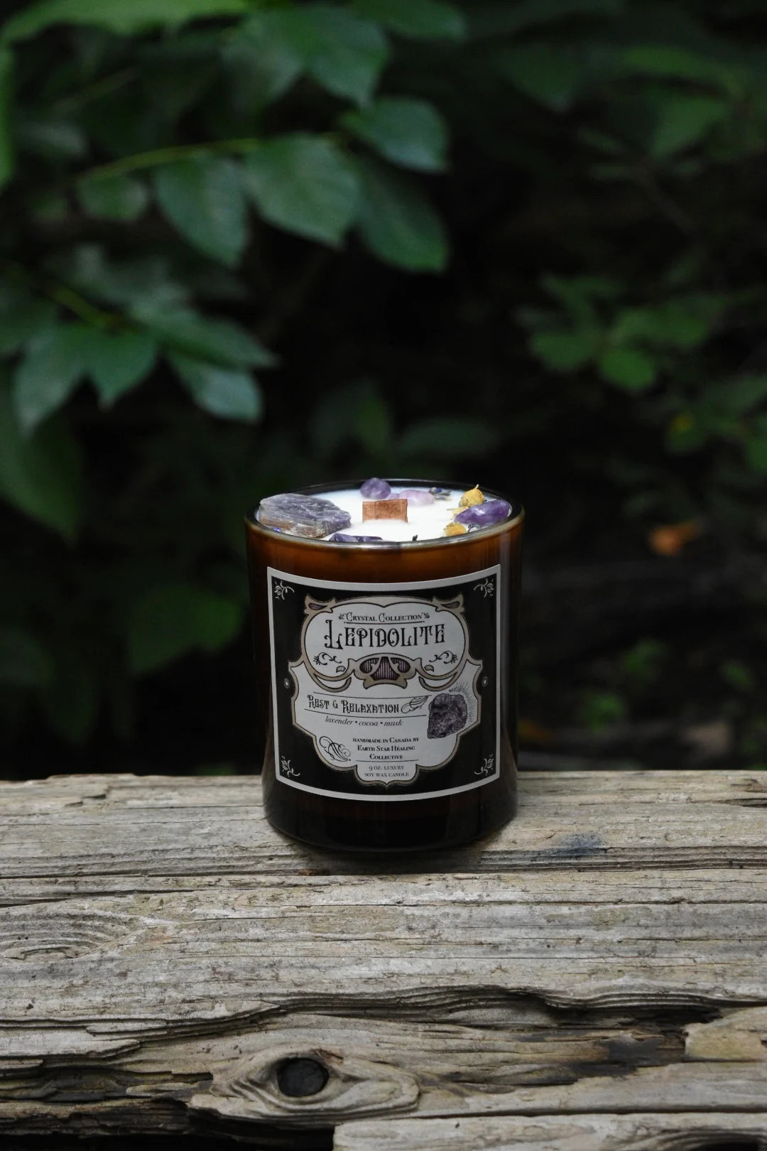 Lepidolite Crystal Candle | Lavender + Cocoa