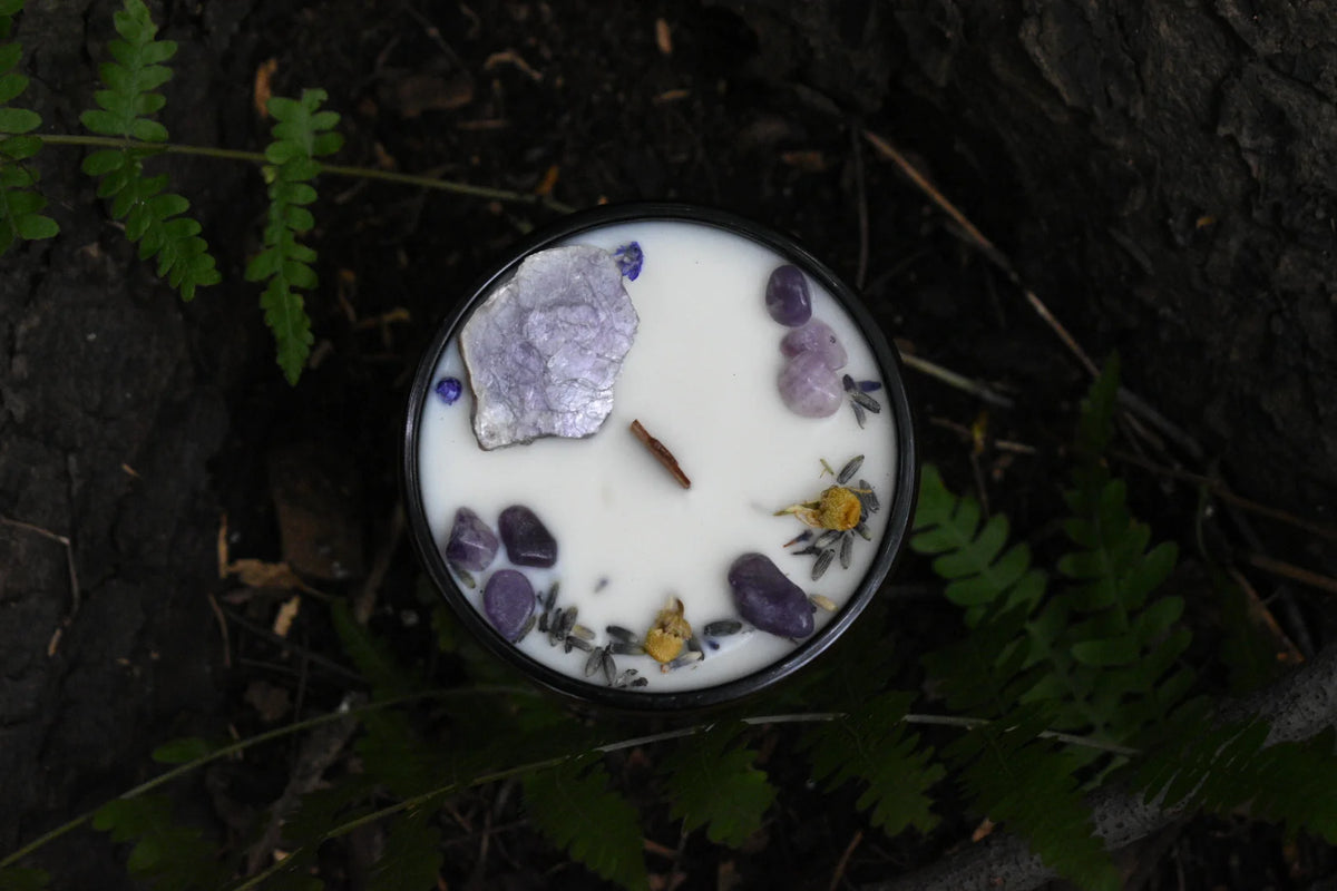 Lepidolite Crystal Candle | Lavender + Cocoa